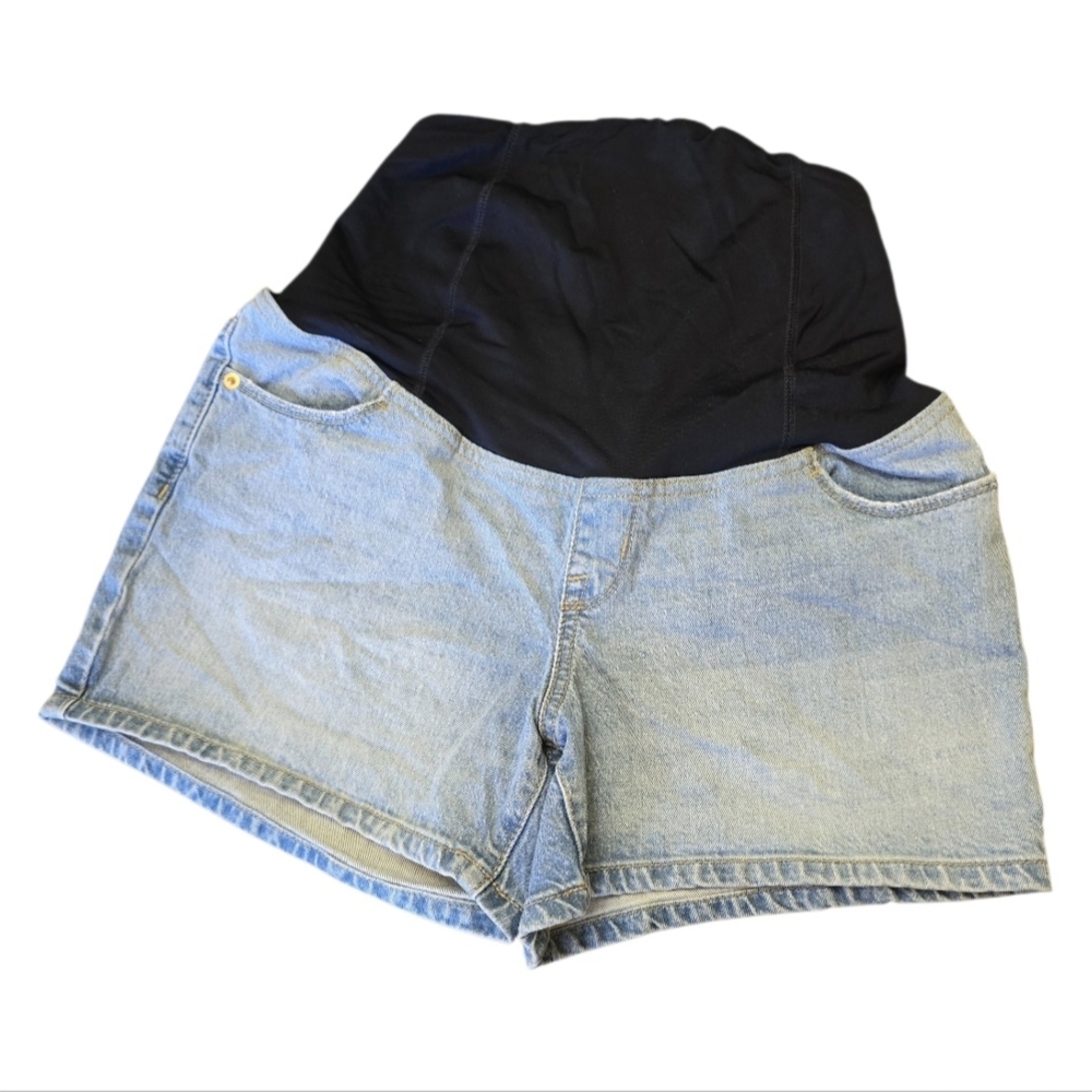 Isabel Maternity Light Blue Jean Shorts with Black Waistband Sz 4